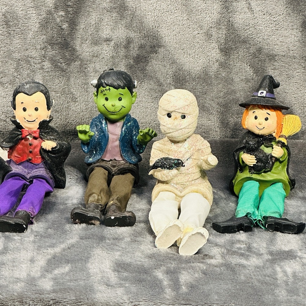 Halloween Shelf Sitters Set of 4 Witch Zombie Vampire Frankenstein